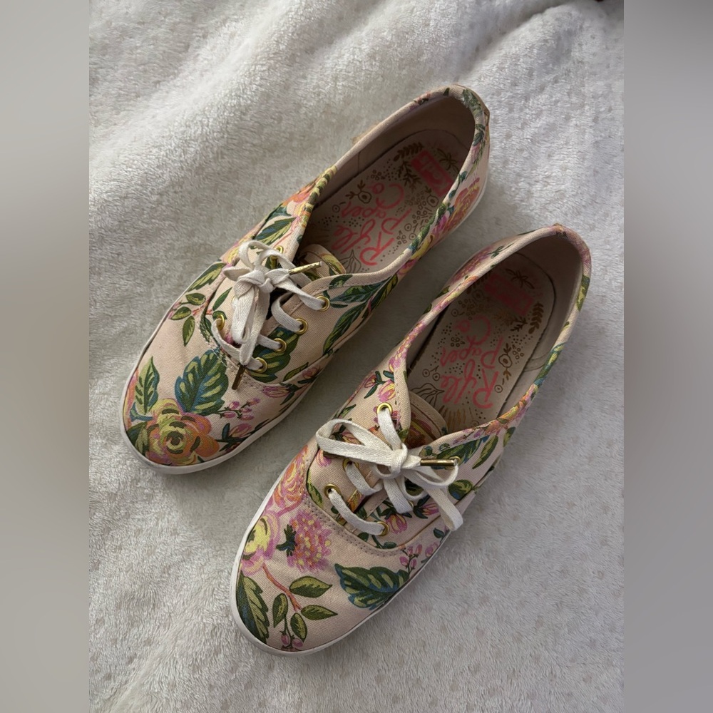Keds Cream Floral Sneakers Casual Canvas Rifle Paper Company Size 7 Women’s